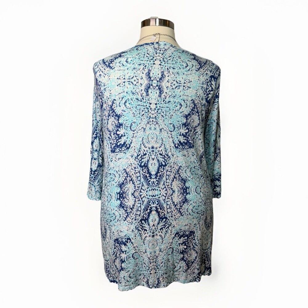 Cynthia Rowley Tunic Women’s Size 3X Blue & Aqua Paisley Blouse Lace Hem - Picture 3 of 7
